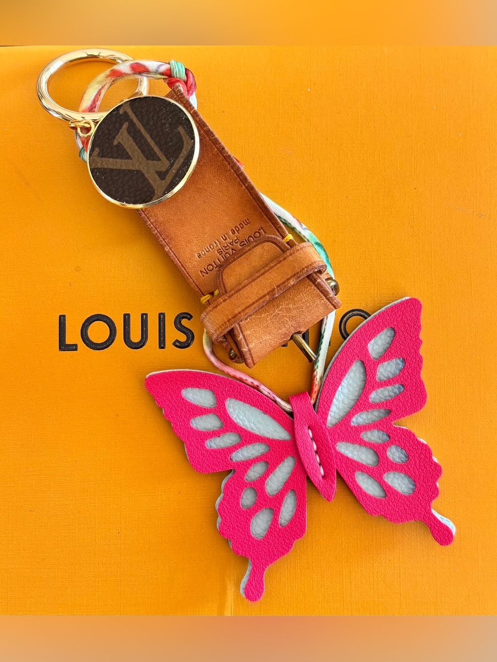 Louis Vuitton Leather Poignet Butterfly Bag Charm 7.25 in